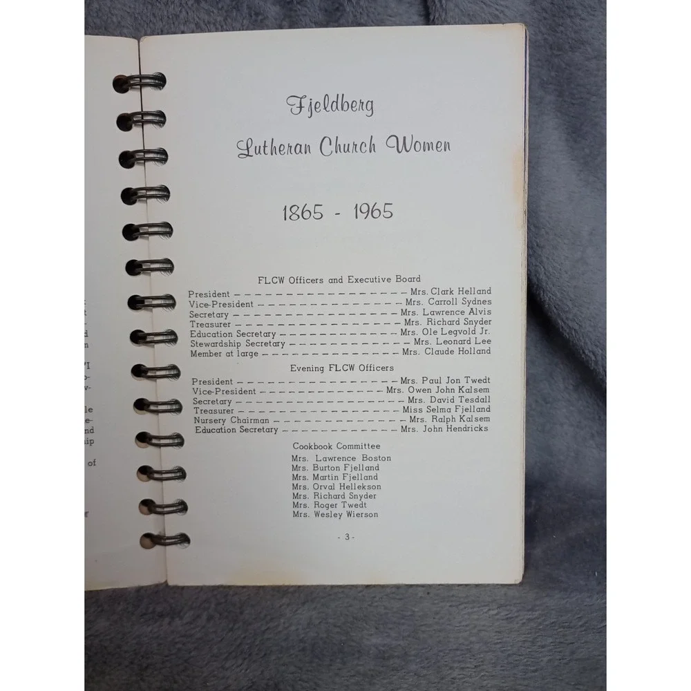Fjeldberg Lutheran Church Cookbook 1965 Huxley, Iowa Spiral Vintage Recipe Local